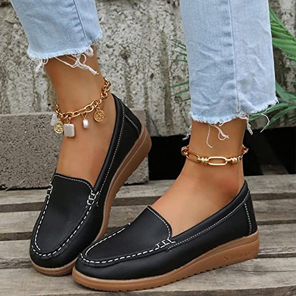 Women's Orange Faux Leather Loafers – Slip-On Moccasin Flats with Cushioned Sole for Casual Wear, Walking, and Daily Commute 2025 - $26.99 –P11