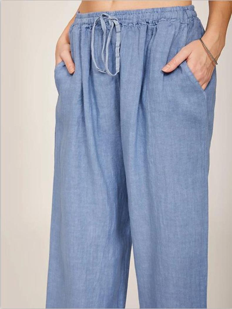Mulheres Normal Atrevido Perna larga Calças de linho de algodão Moda Comprimento total Cintura Média Tecido Bolsos laterais Perna larga Folgado Conforto Sem Elasticidade Casual Final de semana Azul de 2025 por $17.99 –P5