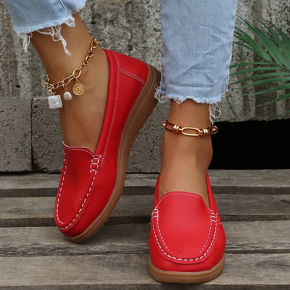 Women's Orange Faux Leather Loafers – Slip-On Moccasin Flats with Cushioned Sole for Casual Wear, Walking, and Daily Commute 2025 - $26.99 –P6