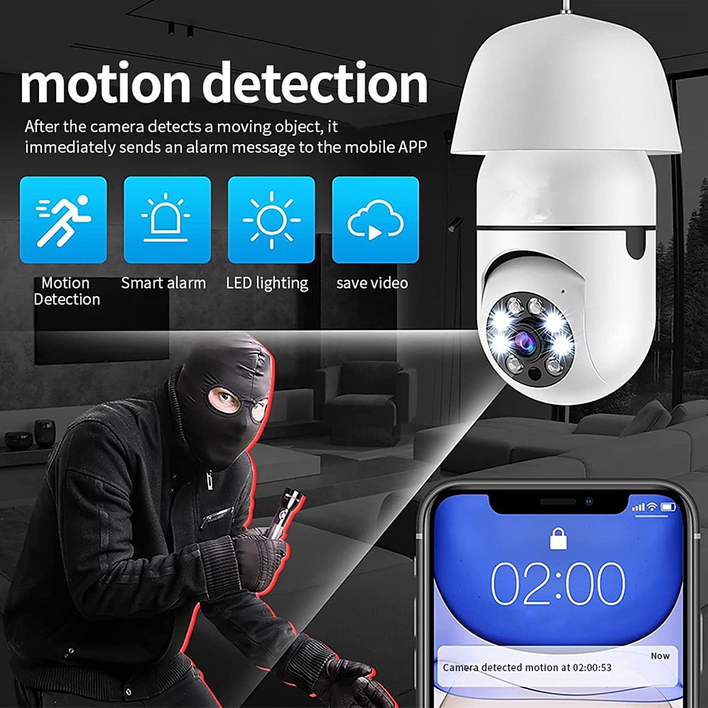 IP-camera 1080P HD Lamp Draadloos Bewegingsdetectie Externe toegang Binnen Appartement Ondersteuning 2025 - $33.99 –P12