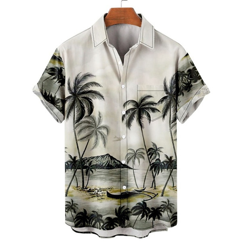 Herr Blommig Leopard Landskap Skjorta Hawaii skjorta Aloha skjorta Kort ärm Skjorta Nedvikt Mode Designer Ledigt Utomhus Gata Ledigt Vit Gul Marinblå 3D-tryck S M L 2025 - $24.99 –P10