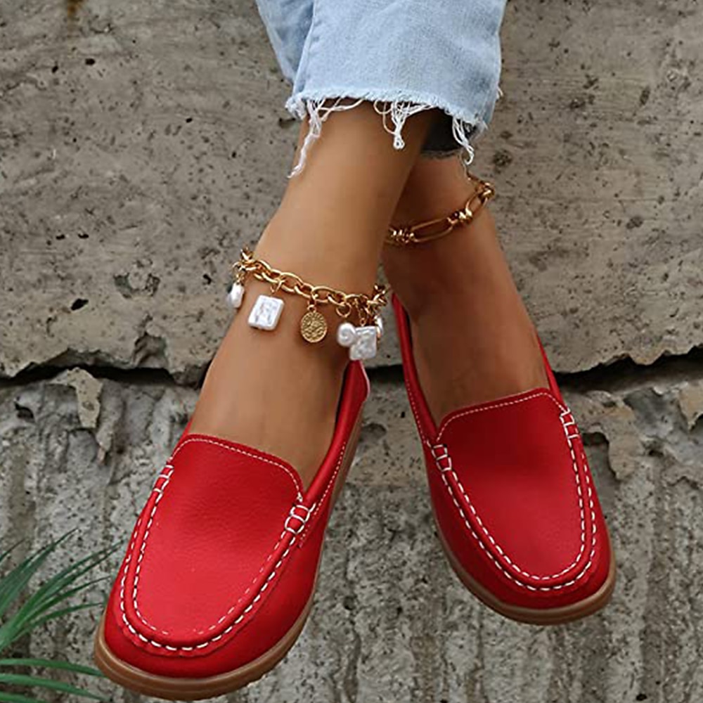 Women's Orange Faux Leather Loafers – Slip-On Moccasin Flats with Cushioned Sole for Casual Wear, Walking, and Daily Commute 2025 - $26.99 –P7