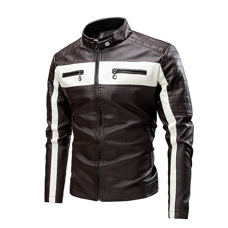 Homens Blusão de couro falso Jaqueta de Transição Jaqueta de motociclista Jaqueta de Motocicleta Diário Motocicletas Térmico / Quente Á Prova-de-Chuva Zip Completo Outono Cores Variadas Simples de 2025 por $59.99 –P2