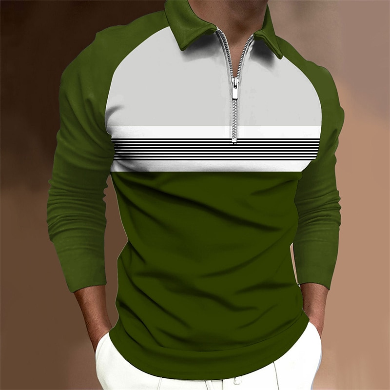 Herren Poloshirt Poloshirt mit Viertelreißverschluss Strasse Täglich Umlegekragen Viertel Postleitzahl Langarm Modisch Brautkleider schlicht Farbblock Zip Viertel Postleitzahl Frühling & Herbst 2025 - $18.99 –P2