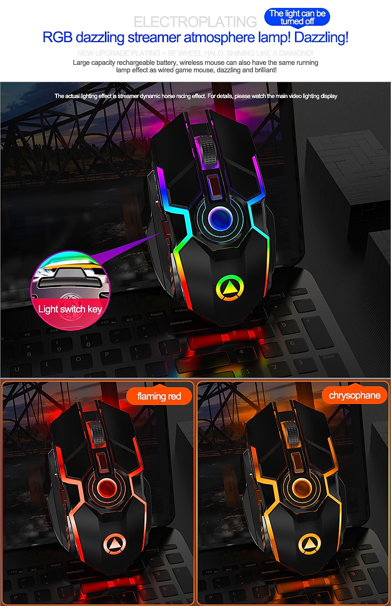 A5 rechargeable wireless mouse gaming RGB luminous mute silent colorful computer gaming mouse 2025 - $43.99 –P3