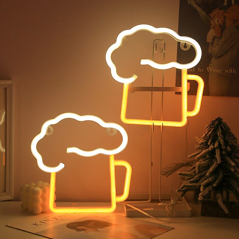 olut neonkyltit vaaleankeltainen valkoiset neonvalot seinäsisustus miehelle luolabaari yökerho rantakauppa design loma juhla juhlasisustus usb &akkukäyttöinen( 2025 - $23.99 –P4