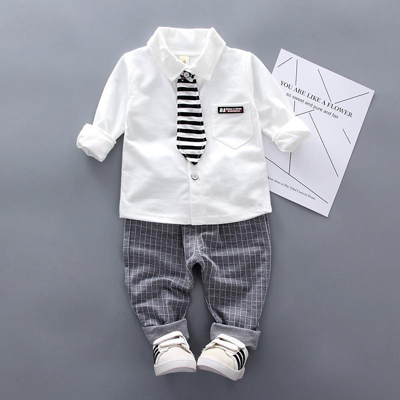 2-delig Ringdragerkostuums Jongens Kinderen Shirt & broek Kledingset Buiten Vakantie Casual Modieus Casual Ruitjes Streep Wit Grijs Katoen 2025 - $15.49 –P6