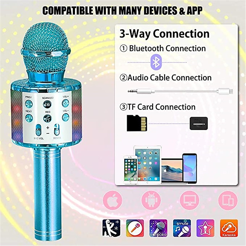 Karaoke Microfoon Draadloze Karaoke Microfoon met LED Licht voor Meisjes 3-12 Jaar oud Kerstcadeau Speelgoed 2026 - $29.99 –P4