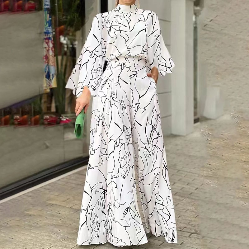 Women's Normal Jumpsuit Streetwear Floral Long Sleeve Stand Collar Pocket Print Daily Holiday Regular Fit Black White Pink Fall 2025 - $35.99 –P1