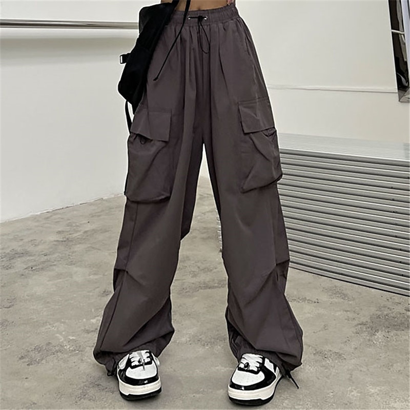 Solid Color High Waist Cargo Pants  Cargo pants, Overalls fashion, Casual  wide leg pants
