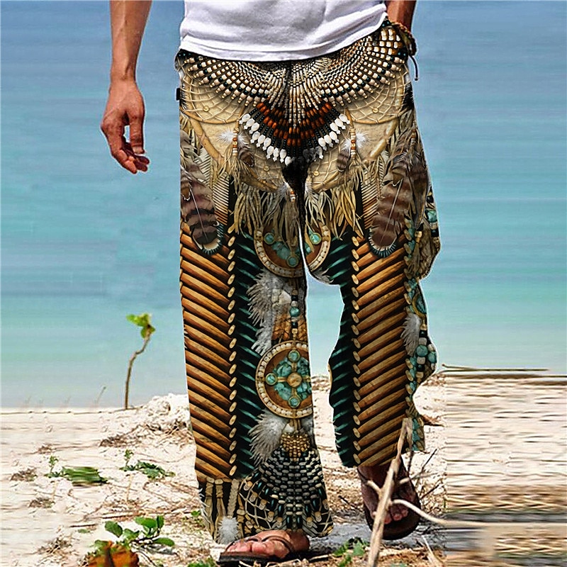 Homme Pantalon pantalon été Pantalon de plage Pantalon bohème Poche Cordon Taille elastique Imprimés Photos Confort Respirable Casual du quotidien Vacances Vêtement de rue Design bleu marine Bleu de 2025 ? $27.99 –P1