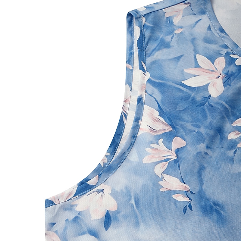 dam plus size kurva tvådelad klänning blommig rund halsringning 3 4-lång ärm vår sommar avslappnad knälång klänning ledig vardagsklänning 2025 - $35.99 –P6