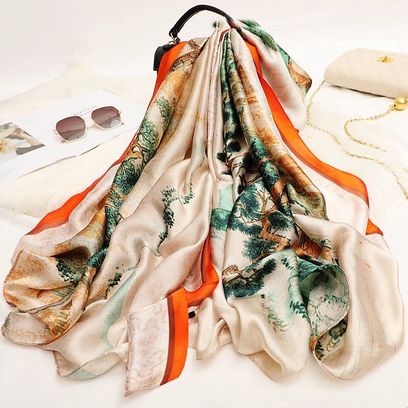 sciarpa di seta delle donne di inverno della stampa di modo della signora della spiaggia dello scialle sciarpe caldo liscio foulard hijab femminile del 2025 a $9.99 –P9