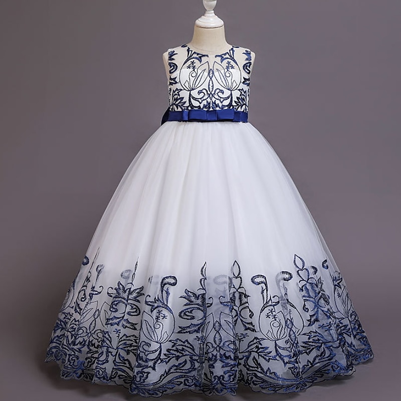 Kids Girls' Flower Girl Dress Dress Floral Performance Wedding Anniversary Cute Beautiful Polyester Midi Floral Embroidery Dress A Line Dress Summer