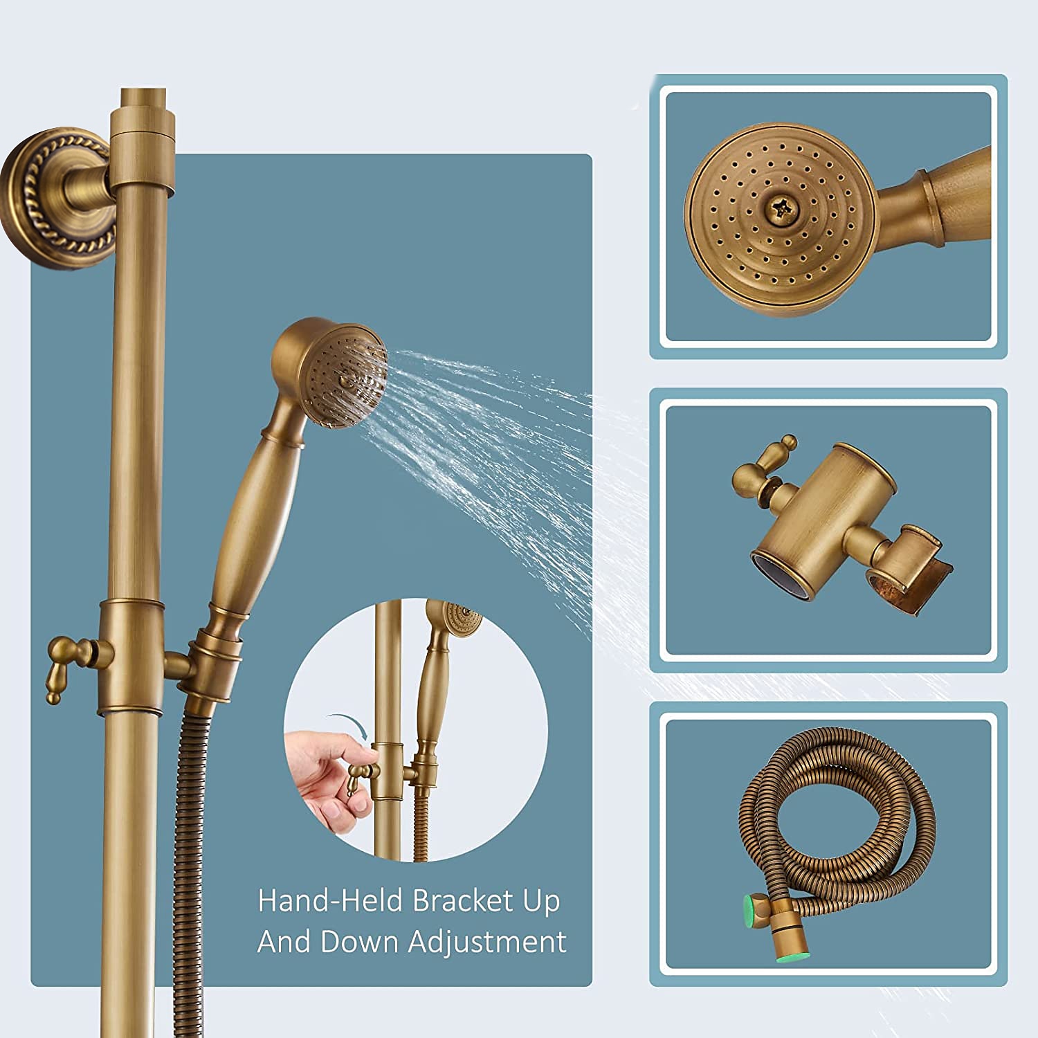 Shower System Faucet Set 8" Showerhead Golden, Rainfall Vintage Style Combo Kit with Handheld Handshower Wall Mounted, Country Antique Brass Mount Outside Ceramic Valve Bath Shower Mixer Taps 2026 - $307.79 –P2