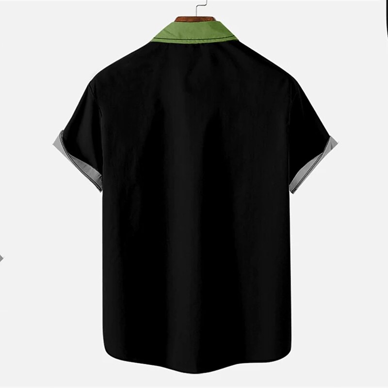 Per uomo Camicia Camicia estiva Camicia con bottoni Camicia da bowling Nero+Bianco+Verde militare Giallo Blu Rosso Grigio Manica corta Color Block Collo ripiegabile Con stampe Giornaliero Per eventi del 2025 a $17.49 –P2