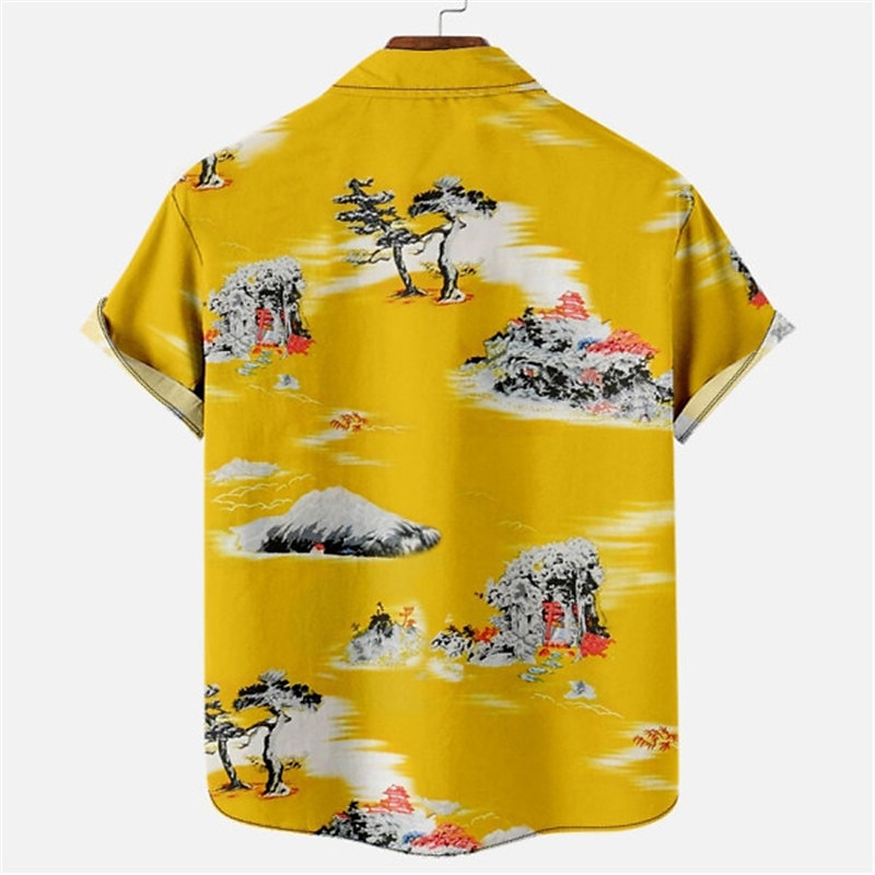 Herr Blommig Leopard Landskap Skjorta Hawaii skjorta Aloha skjorta Kort ärm Skjorta Nedvikt Mode Designer Ledigt Utomhus Gata Ledigt Vit Gul Marinblå 3D-tryck S M L 2025 - $24.99 –P3
