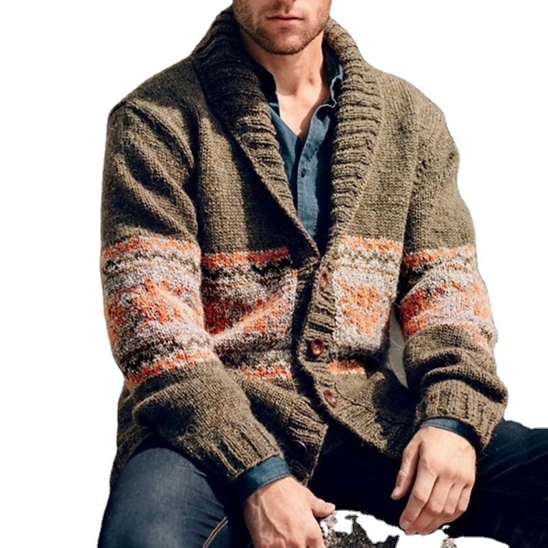 Men's Sweater Cardigan Sweater Ribbed Knit Cropped Knitted Floral Shawl Collar Stylish Basic Outdoor Daily Clothing Apparel Fall Winter Army Green S M L 2025 - $43.99 –P2