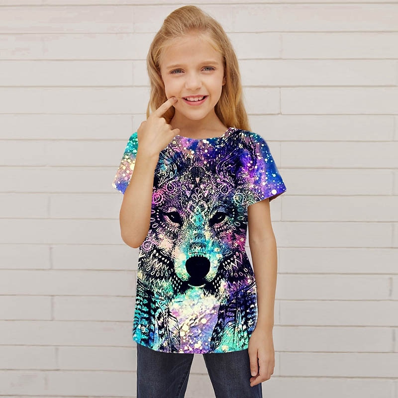 Fete 3D Animal Galaxie Lup Tricou Manșon scurt Tipărire 3D Vară Primăvară Activ Modă Drăguţ Poliester Copii 3-12 ani În aer liber Zilnic Fit regulat 2025 - $11.99 –P1