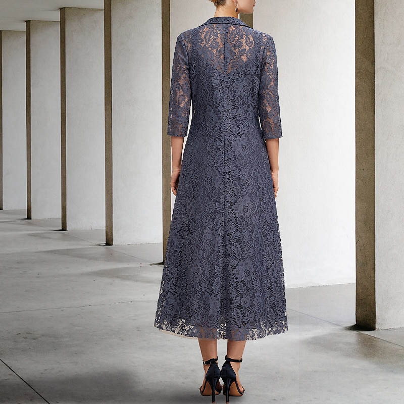 A-Linie Mutter der Braut Kleid elegant V-Ausschnitt Tee-Länge Chiffon Spitze ärmellos Jackenkleider mit Tierung einfarbig maßgeschneiderte Größe kostenlos 2025 - $169.99 –P2
