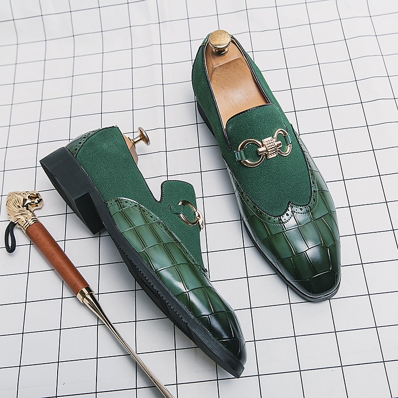 gröna loafers i konstläder för män med krokodilmönster och guldspänne - snygga högtidsskor för kontor, affärs- och fritidskläder 2025 - $46.99 –P18