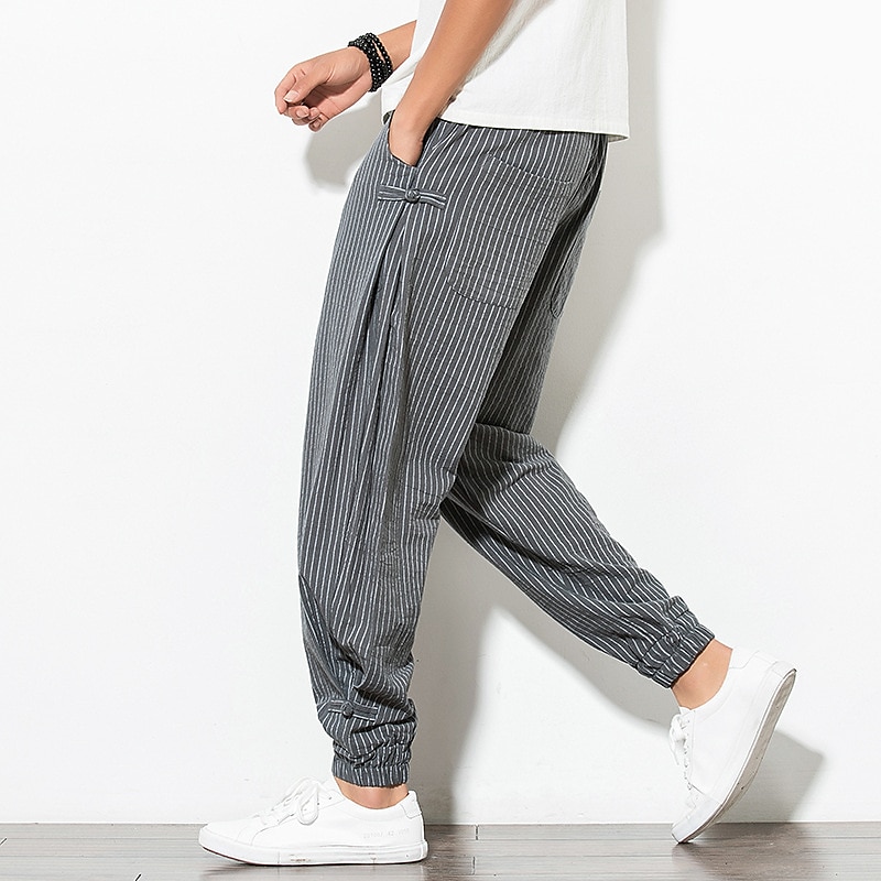 Pánské Tepláky Běžec Kalhoty Letní kalhoty Plážové kalhoty Šňůrky Elastický pas Proužek Pohodlné Prodyšné Ležérní Denní Streetwear Směs bavlny Sportovní Módní Černá Bílá Lehce elastické 2025 - $32.99 –P9