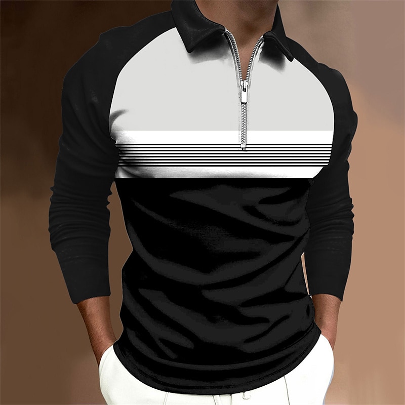 Herren Poloshirt Poloshirt mit Viertelreißverschluss Strasse Täglich Umlegekragen Viertel Postleitzahl Langarm Modisch Brautkleider schlicht Farbblock Zip Viertel Postleitzahl Frühling & Herbst 2025 - $18.99 –P1