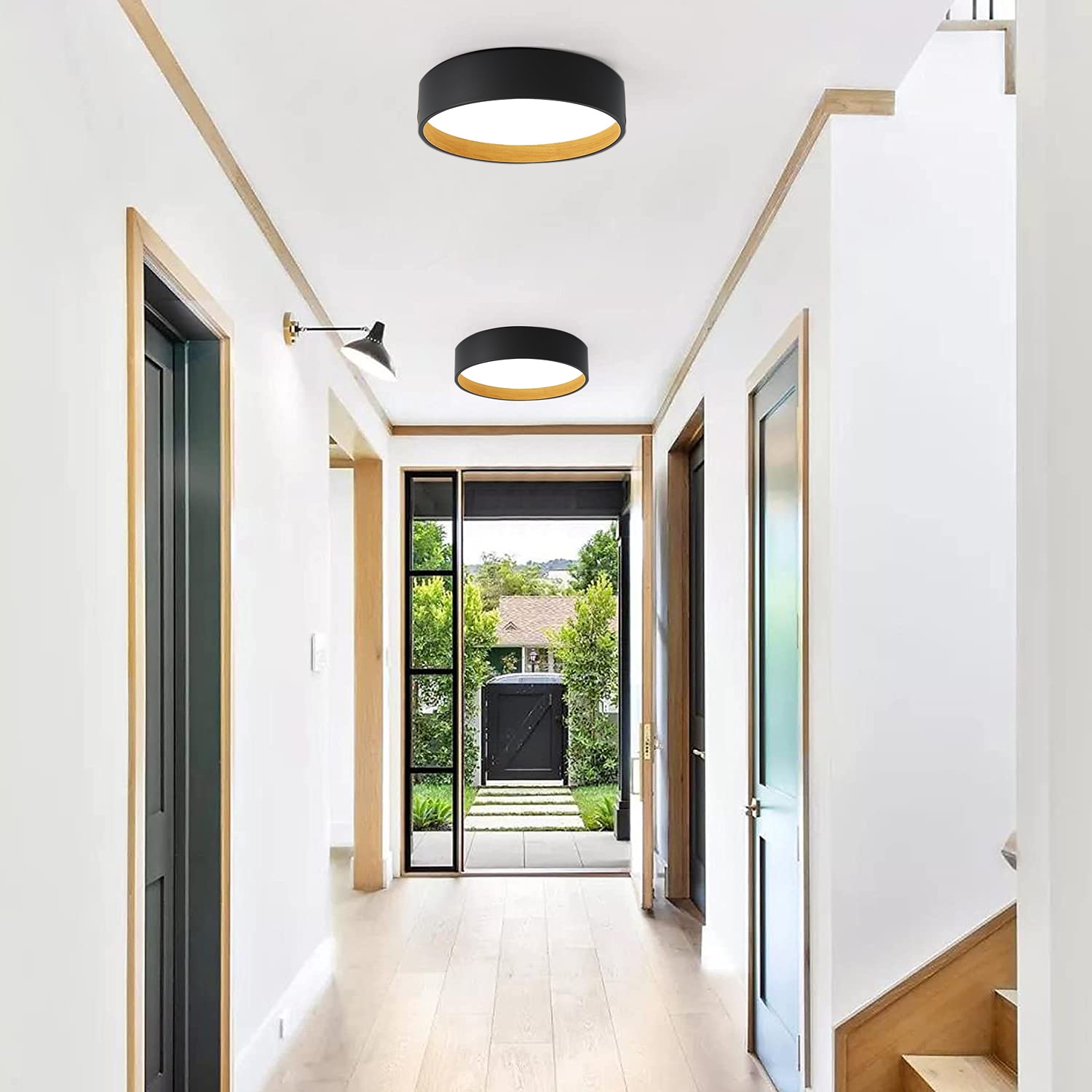 eingebettete Deckenleuchte 15,6/19,5 Zoll LED-Deckenleuchte mattschwarz interne goldfarbene Holzmaserung Innenbeleuchtung Deckenleuchte geeignet für Schlafzimmer und Korridor AC220V 2025 - $181.99 –P1