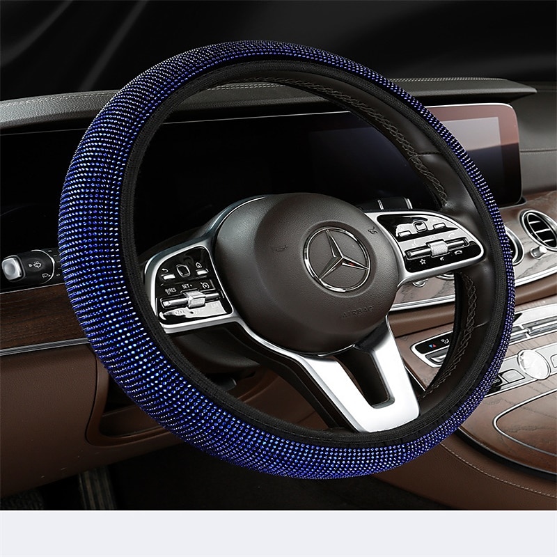 Starfire diamentowa skórzana kierownica pokrowiec na kierownicę dla kobiet dziewczyn z błyszczącymi kryształowymi dżetów uniwersalny fit 15 cal samochód suv wheel anti-slip protector 2025 - $12.99 –P9