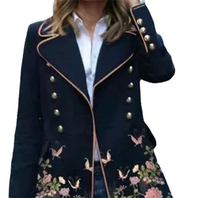 Women's Winter Coat Long Overcoat Floral Print Trench Coat Thermal Warm Pea Double Breasted Lapel Heated Coat Windproof Outerwear Long Sleeve Fall 2024 - $41.99 –P3