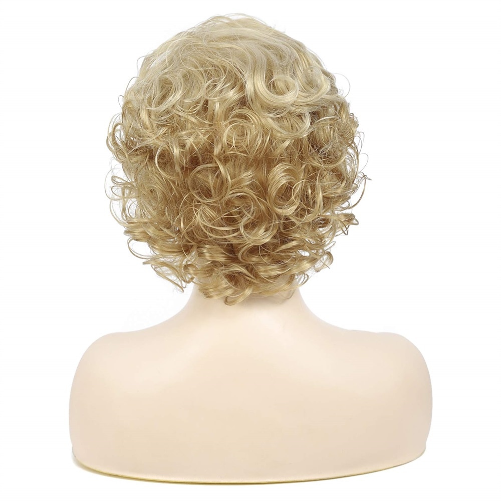 dominique mcelligott parykk korte blonde parykker for hvite kvinner naturlig krøllete bølget blondt hår syntetiske korte parykker julefest parykker 2026 - $24.99 –P4