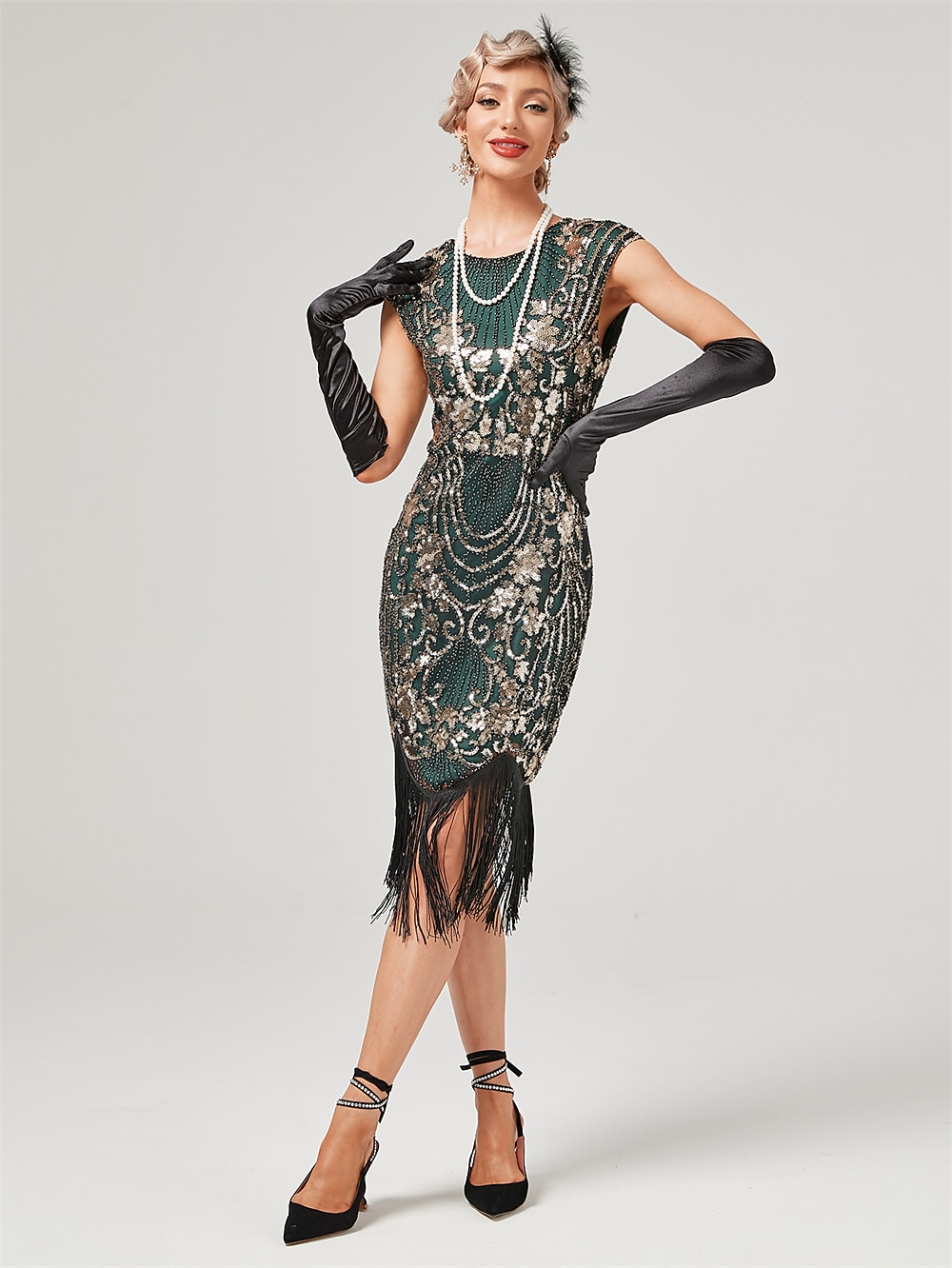 Anni Ruggenti Anni 1920 Lunghezza al ginocchio Vestito Abito Flapper Abito da Ballo Normale Cortissima Il grande Gatsby Charleston Invitato al matrimonio Paillettes Frangia con nappe Scollo Tondo del 2026 a $51.99 –P8