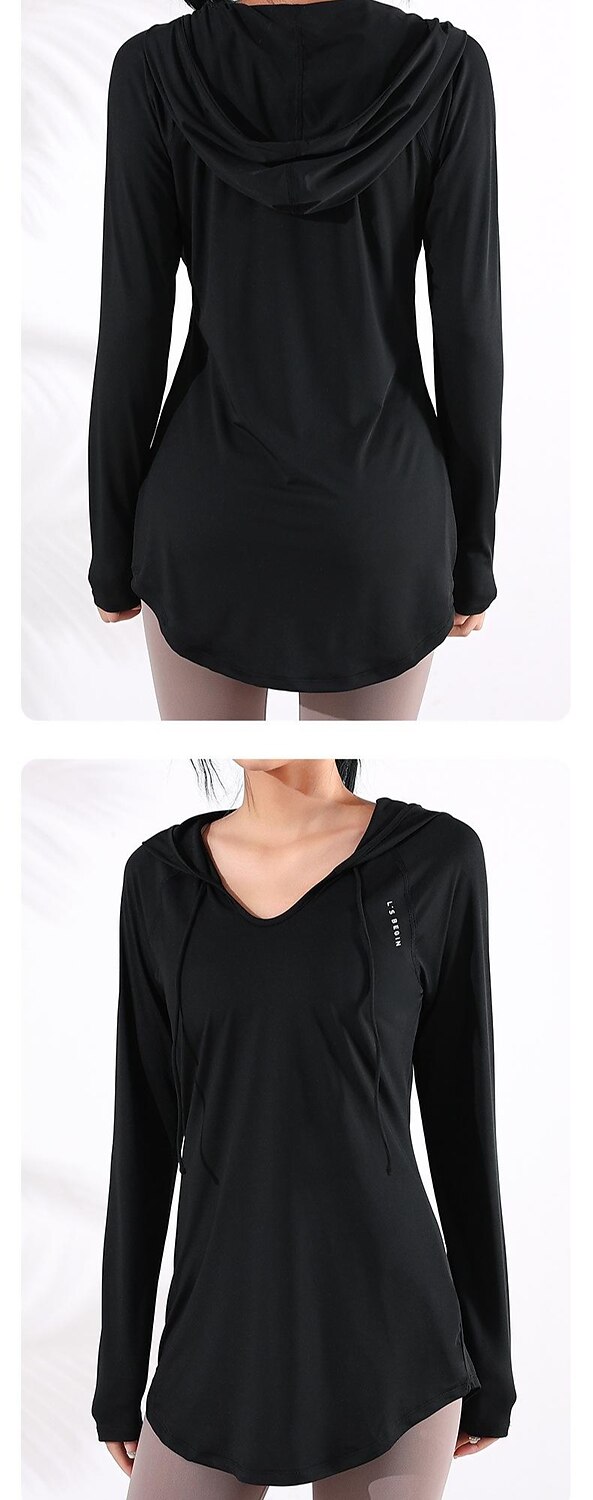 Women's Plus Size Yoga Tops Hooded V-neck Loose Thin Sports Sweater  Outerwear Yoga Fitness Gym Clothes Winter Long Sleeve