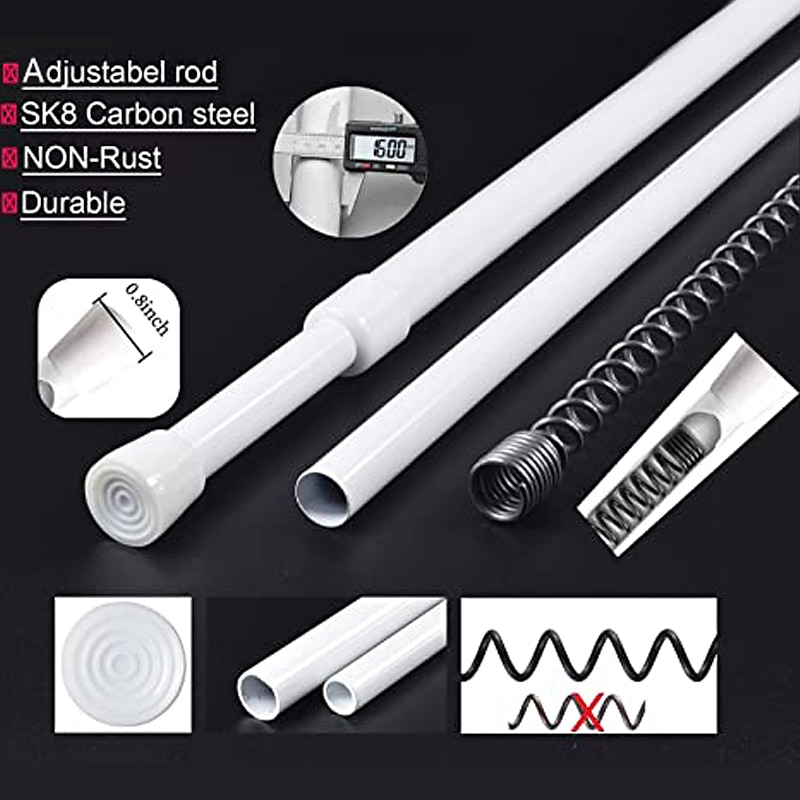 White Tension Curtain Rod Spring Rods Expandable Curtain Rod Adjustable, for Bathroom, Kitchen, Window, Cupboard, Wardrobe, Bookshelf DIY Projects 2025 - $16.99 –P9