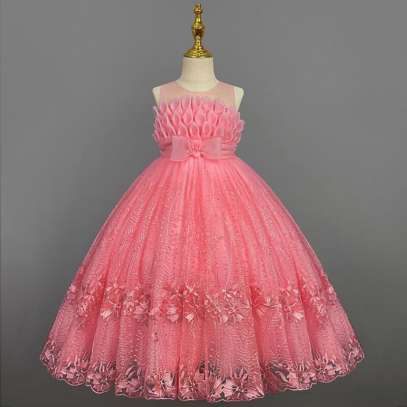 Enfants Fille Robe de demoiselle d'honneur Robe Couleur Pleine Sans Manches Utilisation Mariage Soirée Princesse Doux Coton Maxi Robe de princesse rose Robe Trapèze Robe de demoiselle d'honneur Et de 2025 ? $48.99 –P4