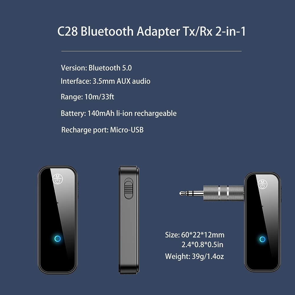 Bluetooth 5.0 Adapter 3.5mm Jack Auxiliary Dongle 2 in 1 Wireless Transmitter/Receiver for TV Audio Projector PC Headphones Car 2025 - $21.99 –P3