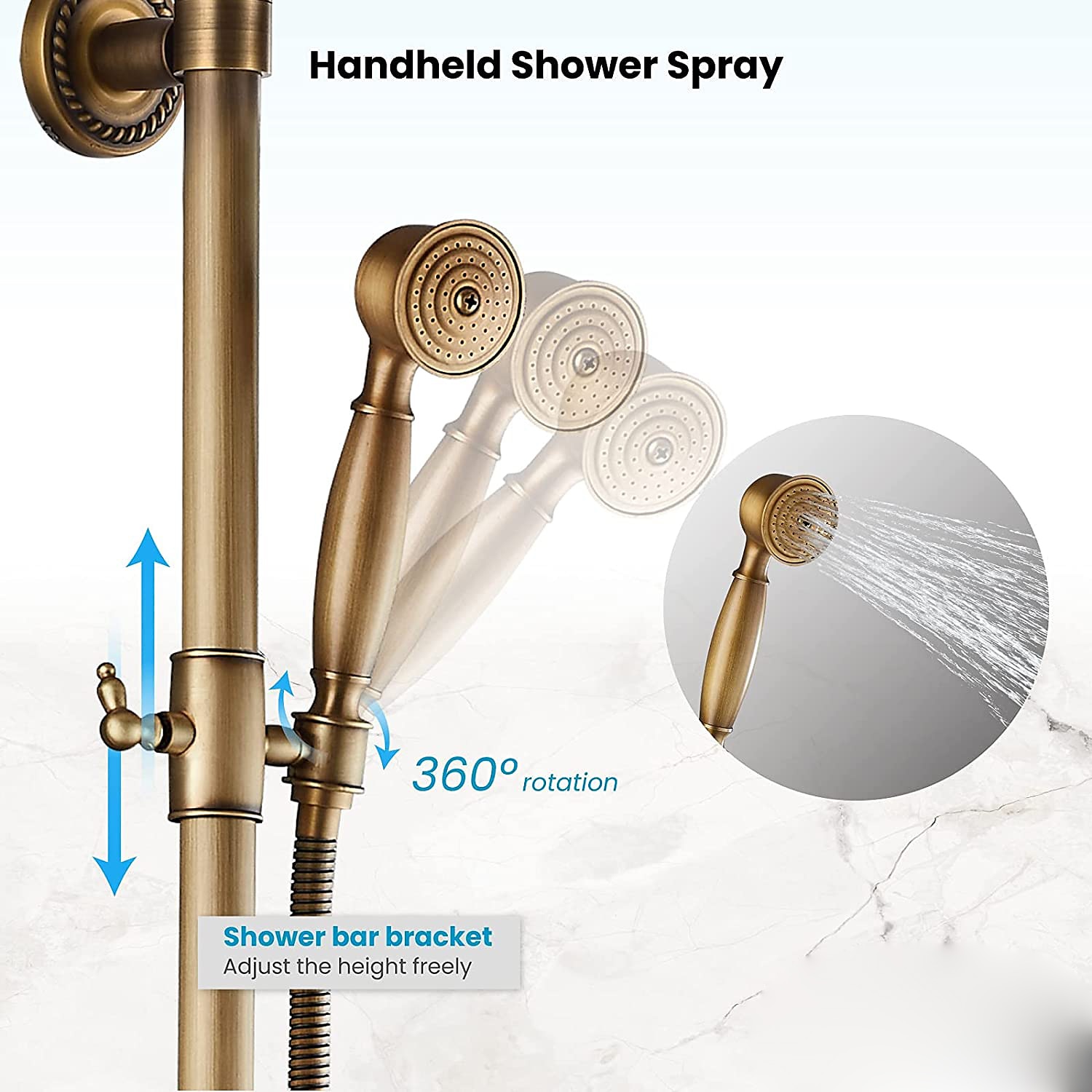 Vintage Shower System Faucet Combo Set Ceramic Mixer Valve, 8 inch Brass Rainfall Shower Head Showerhead with Handheld Spray, Antique Wall Mounted Tub and Shower Kit Bathroom Bath 2025 - $275.39 –P2