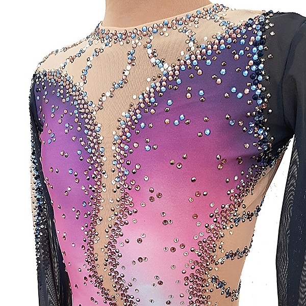 Robe de Patinage Artistique Femme Fille Patinage Robes Rose Dos ouvert Spandex Haute élasticité Entraînement Compétition Tenue de Patinage Fait à la main Cristal / Stras manche longue Patinage sur de 2025 ? $179.99 –P3