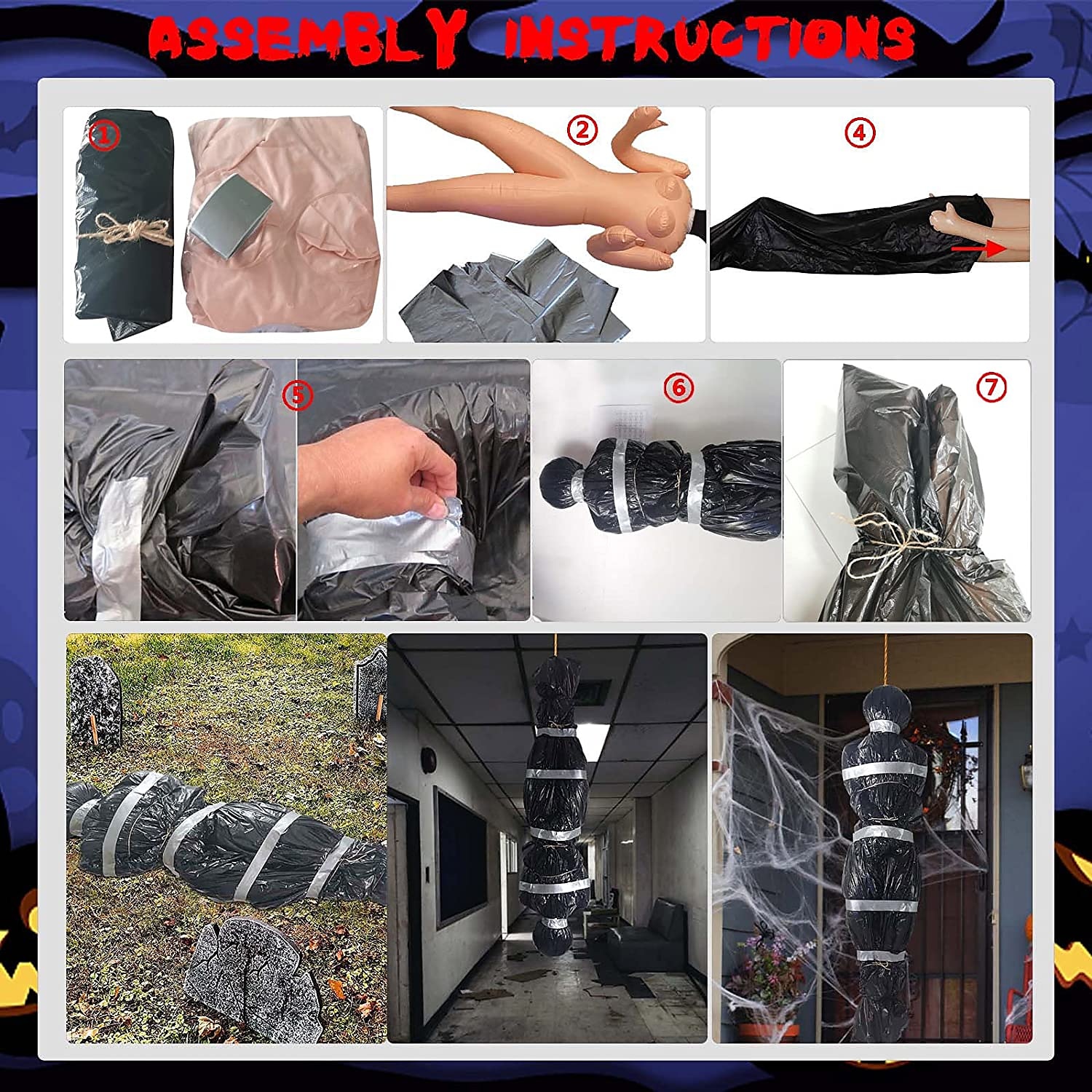 Halloween-Dekorationen Requisiten für tote Opfer, gruselige gefälschte Leiche mit Pumpe, 152 cm hängende gruselige gefälschte Leiche in Tasche, Todesopfer, Halloween-Requisiten für den Außenbereich, 2025 - $30.99 –P1