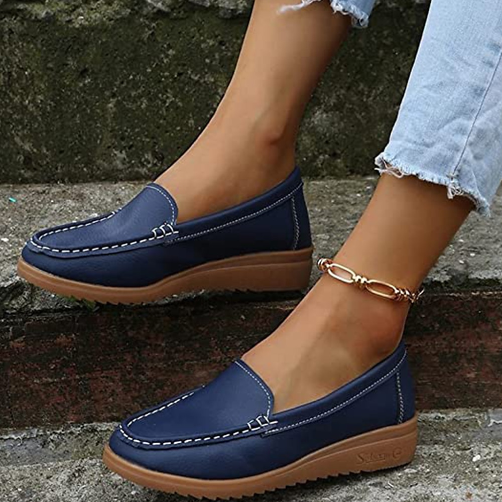 Women's Orange Faux Leather Loafers – Slip-On Moccasin Flats with Cushioned Sole for Casual Wear, Walking, and Daily Commute 2025 - $26.99 –P9
