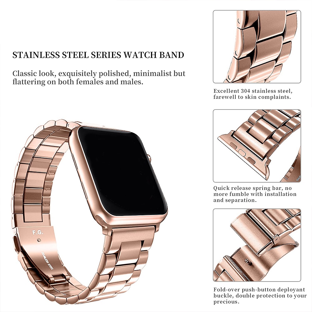 Link Bracelet Compatible with Apple Watch band 38mm 40mm 41mm 42mm 44mm 45mm 49mm Buckle Luxury Metal Clasp Stainless Steel Strap Replacement Wristband for iwatch Series Ultra 8 7 6 5 4 3 2 1 SE 2025 - $15.99 –P1