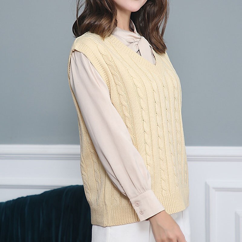 Colete de suéter de venda imperdível amazon europeu e americano moda casual sem mangas cabo suéter com decote em v colete de malha feminino de 2025 por $41.99 –P2