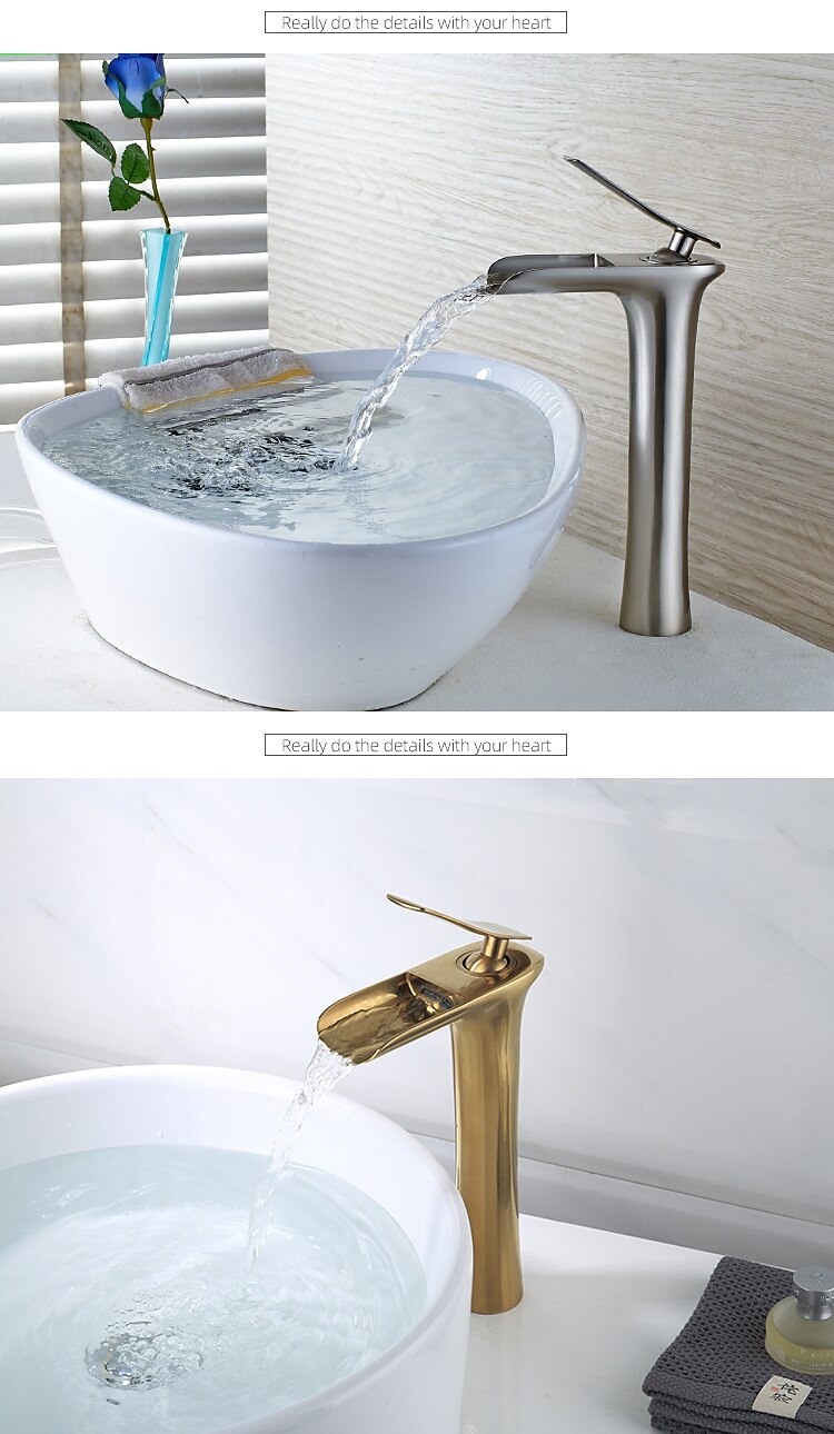 Bathroom Sink Faucet,Brass Waterfall Centerset Single Handle One Hole Bath Taps 2025 - $121.99 –P4