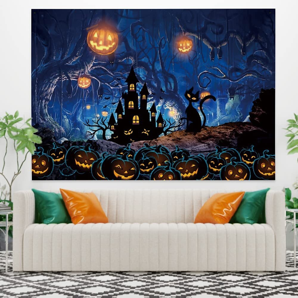 halloween koristeet kuvakudos jack o lyhty kurpitsa sisustus seinä taide suuri riippuva kuvakudos seinämaalaus sisustus valokuva tausta peitto verho koti makuuhuone olohuone lepakko kummitus talo 2025 - $13.99 –P2