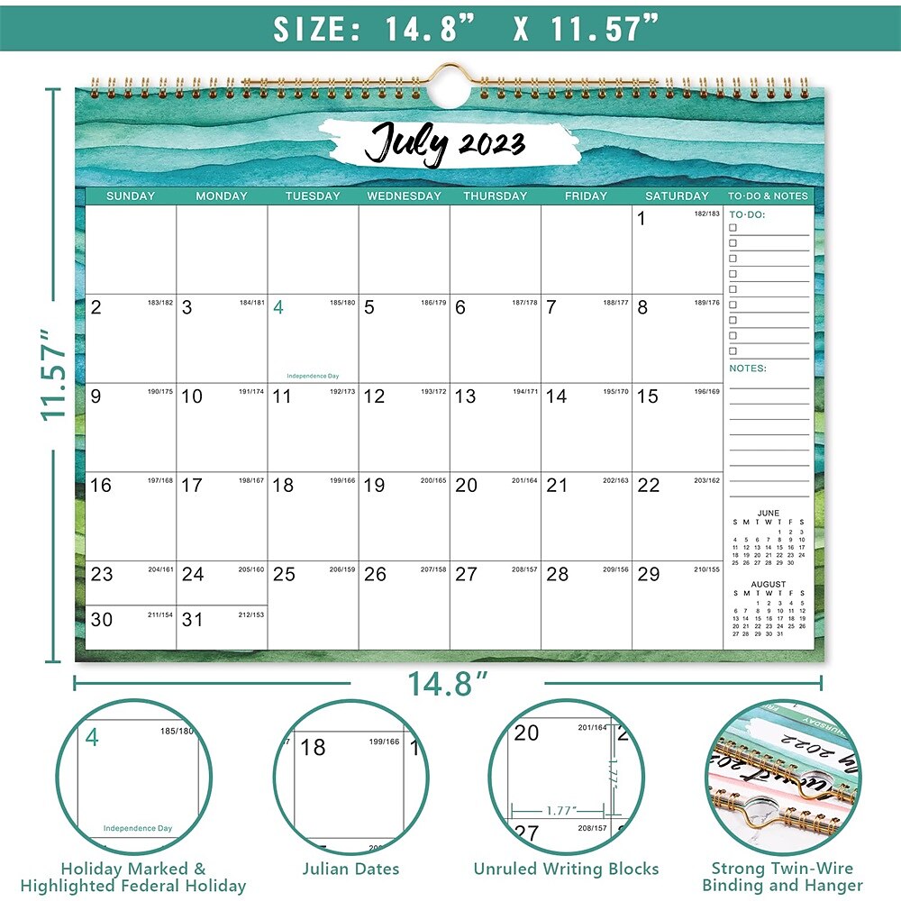 2022-2023 Calendar - 2022-2023 Calendar 18 Monthly Wall Calendar with Thick  Paper 14.8 x 11.57 Jul. 2022 - Dec. 2023 Twin-Wire Binding Hanging Hook  Unuled Blocks with Julian Date Horizontal 2023 - US $16.89