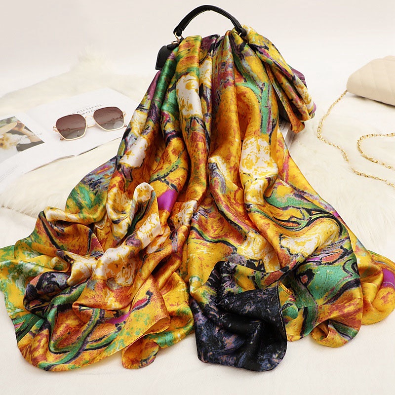 sciarpa di seta delle donne di inverno della stampa di modo della signora della spiaggia dello scialle sciarpe caldo liscio foulard hijab femminile del 2025 a $9.99 –P8