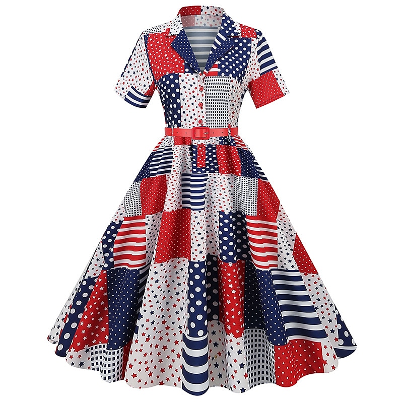 självständighetsdagen flare klänning underklänning bandana 3 st outfits usa flagga 1950-tal retro vintage swing klänning dam festklänning 4 juli 2025 - $35.99 –P4