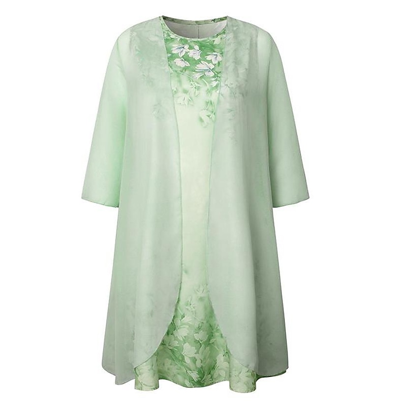 dam plus size kurva tvådelad klänning blommig rund halsringning 3 4-lång ärm vår sommar avslappnad knälång klänning ledig vardagsklänning 2025 - $35.99 –P13