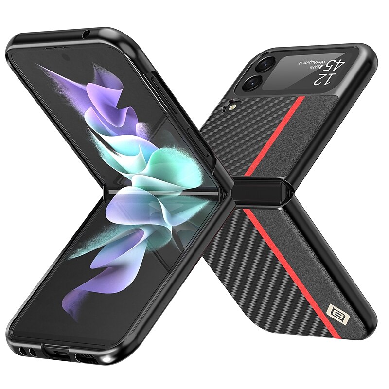 Phone Case For Samsung Galaxy Z Flip 6 Z Flip 4 Z Flip 3 Flip Flip Solid Colored PC PU Leather 2025 - $13.99 –P15