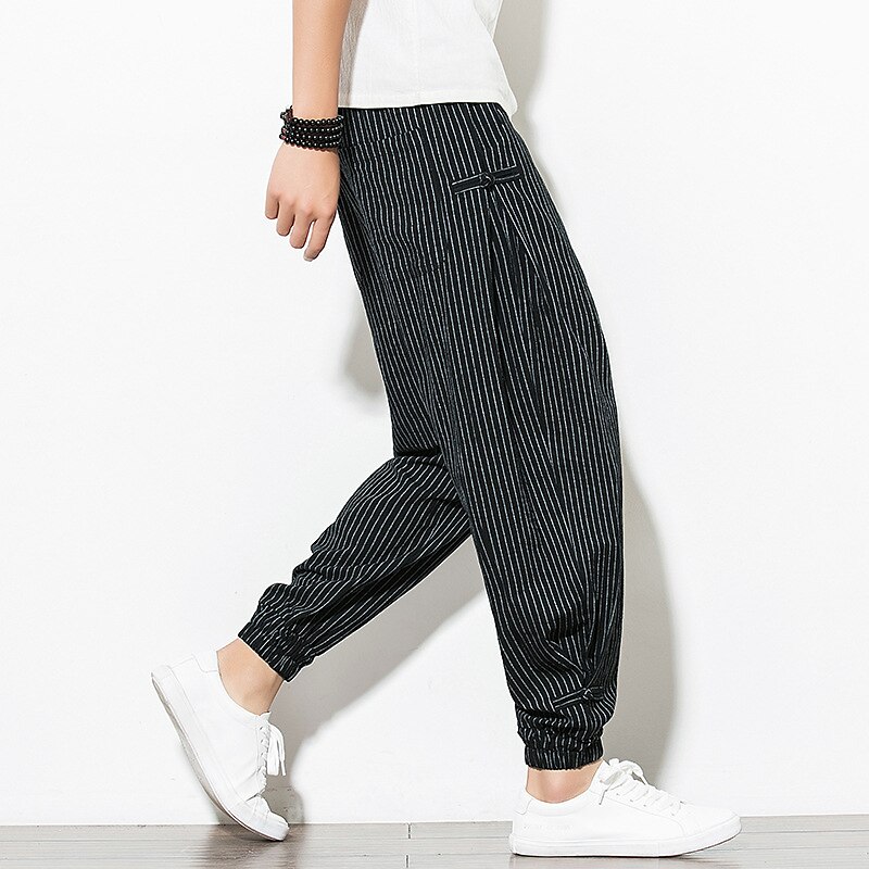 Pánské Tepláky Běžec Kalhoty Letní kalhoty Plážové kalhoty Šňůrky Elastický pas Proužek Pohodlné Prodyšné Ležérní Denní Streetwear Směs bavlny Sportovní Módní Černá Bílá Lehce elastické 2025 - $32.99 –P11